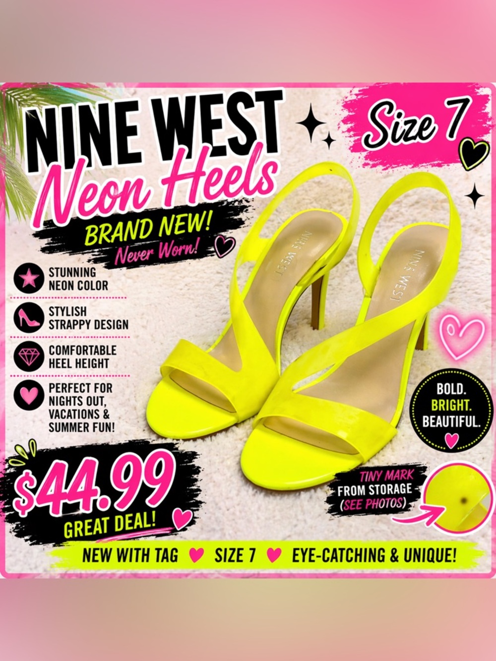 Nine West Neon Heels – Size 7 💛 Bright Yellow Strappy Sandals (NEW!)